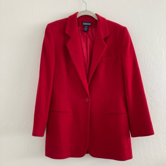 Vintage Lands' End Wool Cashmere Blazer Red Shoulder Pads Academia Preppy Size 8 - Picture 1 of 13